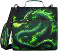 3 Ring Zipper Binder With Shoulder Strap Documents Storage Organizer Green Fire Dragon