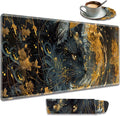 Extended Gaming Mouse Pad 31.5" x 11.8", with Edge Stitching, Non-Slip Rubber Base Keyboard Pad, Suitable for Work, Game, Office, Home and Coasters, Black Cat with Gold Floral