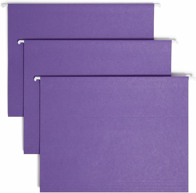Smead Colored Hanging File Folder with Tab, 1/5-Cut Adjustable Tab, Letter Size, Purple, 25 per Box (64072) (Pack of 1)