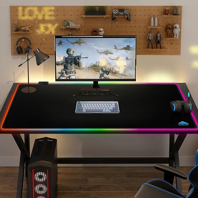 Cacoy 43"x24" RGB Large Gaming Mouse Pad, LED Extended Desk Mousepad, Black | XXL RGB Keyboard Mouse Mat with 9 Light Modes Optimized Special-Textured Surface & Non-Slip Rubber Base for Speed and Control