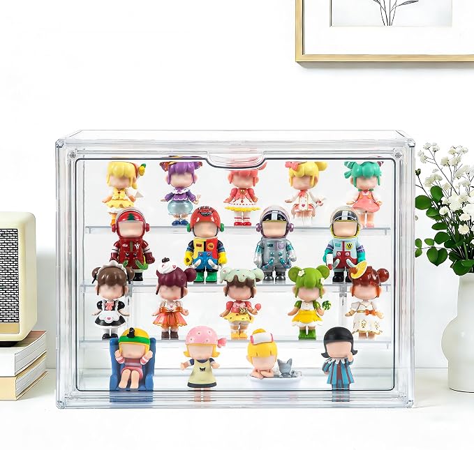 2 Pack 3-Tier Acrylic Display Case with Adjustable Shelves - Magnetic Door Clear Showcase Box - Stackable Dustproof Organizer for Action Figures Collectibles