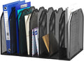 FANXIYQ Black 7-Section File Folder Organizer for Desk, Metal Vertical File Holder Stand, Desktop File Organizer Rack for Letter/A4 Folders, Papers, Books, Office Classroom Home