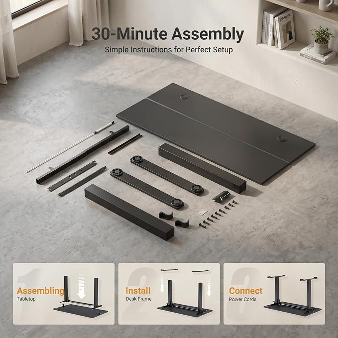 Claiks Electric Height Adjustable Standing Desk, 40x24 Inch, Deep Black | Smooth Height Adjustment, 3 Memory Presets, Cable Management Hub&Hook, Stable Steel Frame, 176lbs Capacity, Easy Assembly