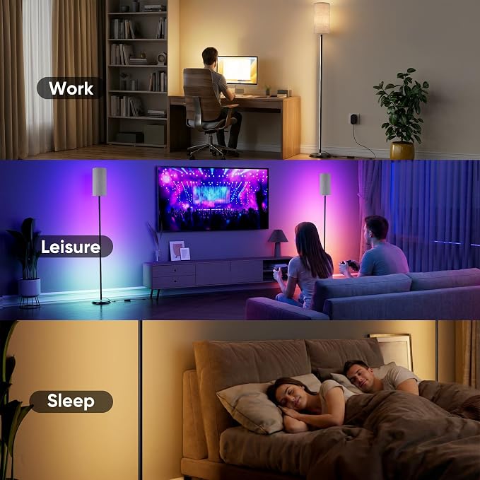 RGBIC Floor Lamp, 1000 Lumen Smart Modern Floor Lamp with 16 Million DIY Colors & Dual Light, LED Corner Standing Lamp Featuring Music Sync, App/Remote Control for Living Room, Bedroom