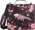ALAZA Zipper Binder 3 Ring Cherry Blossoms Cute Axolotl Binder Organizer with Zipper and Shoulder Strap Large Capacity Multi-Pocket Trapper Keeper File Folder for Office Supplies