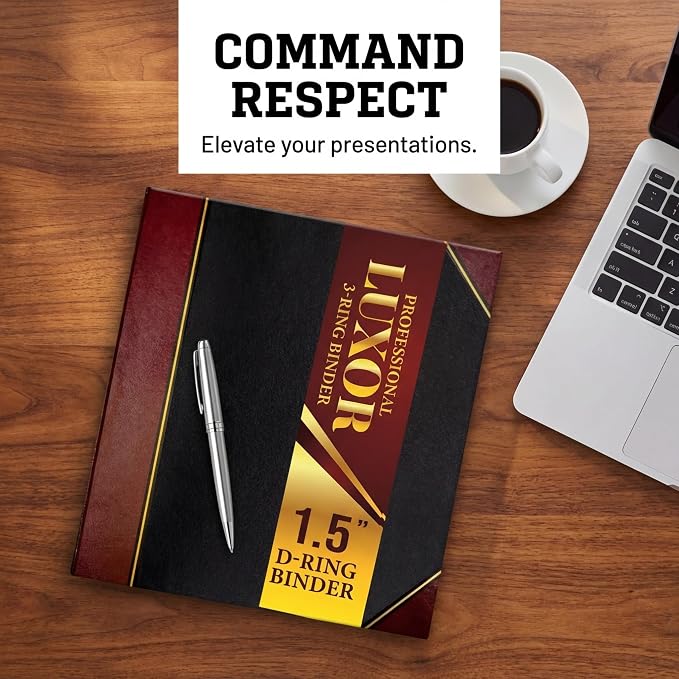 Performore 4 Pack of Professional Luxor 3 Ring Binder 1.5 Inch Locking Slant Angle D-Rings, Maroon Turned Edge Flat, Durable Heavy Duty Presentation Folder Binder for Documents Paper Files Projects