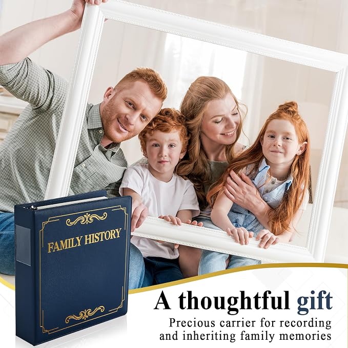 Family History Binder 3 Ring 50 Families Group Sheets 8th Generation Family Tree Chart 16 Genealogy Binder Dividers Navy Cover Genealogy Supplies with Pen Loop PVC Pocket for Families History