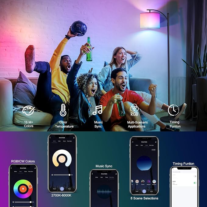 SUNMORY Arc Floor Lamp, Smart APP Remote Control Standing RGB Lamp | Tall Lamp with RGB Bulb & Hanging Lampshade, Dimmable Floor Lamp, Modern Floor Lamps for Living Room, Bedroom, Office