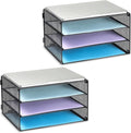 DALTACK 3 Tier Letter Tray Paper Organizer with Sliding Trays Black 2 Pack | Metal Mesh File Organizer with Sliding Trays for Letter and A4 Paper, Mail, Bills, Folders and Office Documents 2 Pack