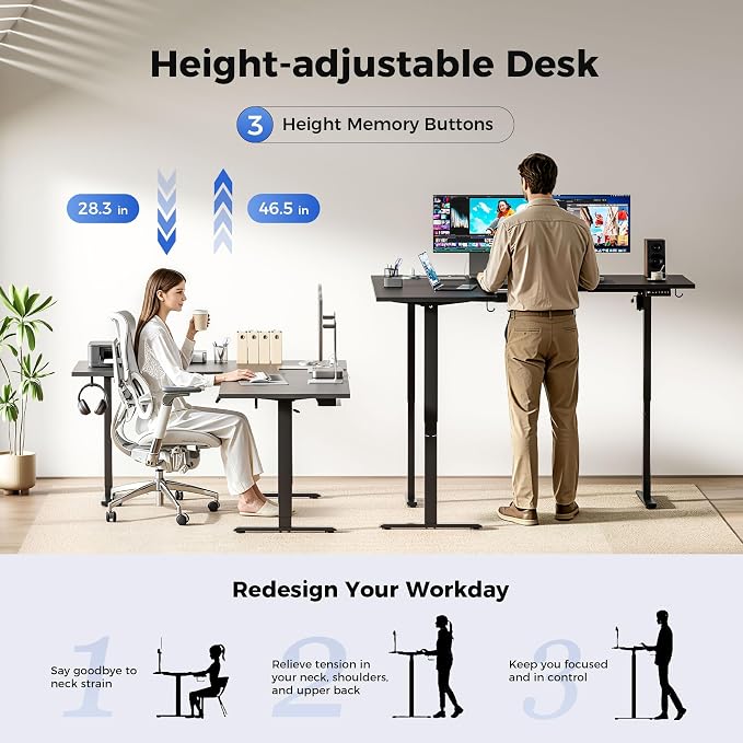 Agilestic 63 x 55 Inch L Shaped Standing Desk with Powerstrip, Black | Outlets, Cable Management, Corner Desk, Ample Workspace, Memory Presets, Hooks, Stable Steel Frame,176 lbs, Splice Board