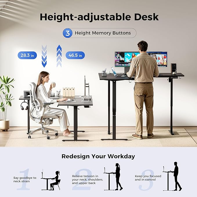 Agilestic 63 x 48 Inch L Shaped Standing Desk with Powerstrip, Black | Outlets, Cable Management, Corner Desk, Ample Workspace, Memory Presets, Hooks, Stable Steel Frame,176 lbs, Splice Board