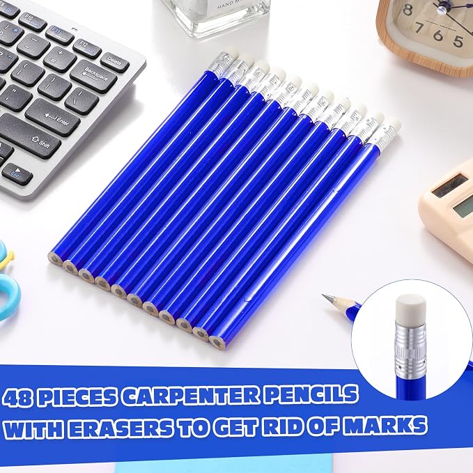 Fainne 48 Pcs Large Pencils 3 Sharpeners,Blue+silver,Triangle