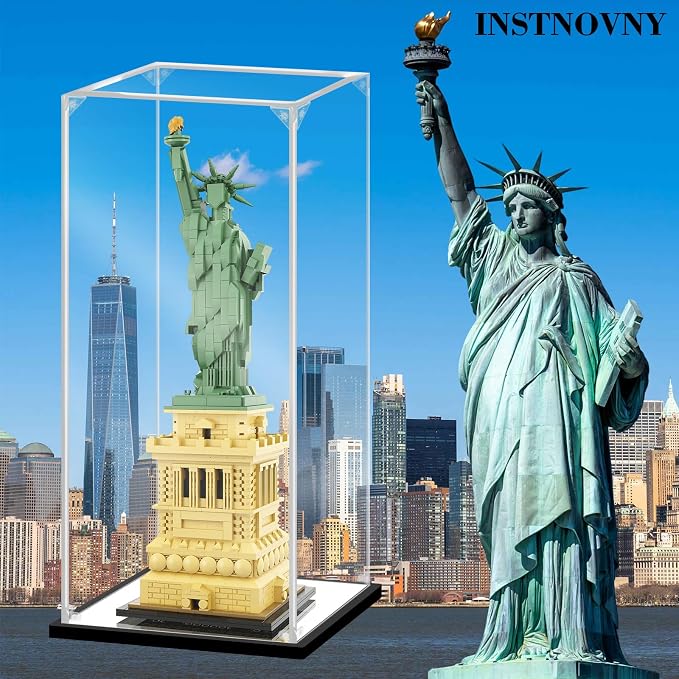 Acrylic Display Case for Collectibles Assemble Acrylic Display Box for Lego 21042 Building Statue Clear Acrylic Case for Display Model Trophy Action Figures(Black,7.9*7.9*18.9 inch)