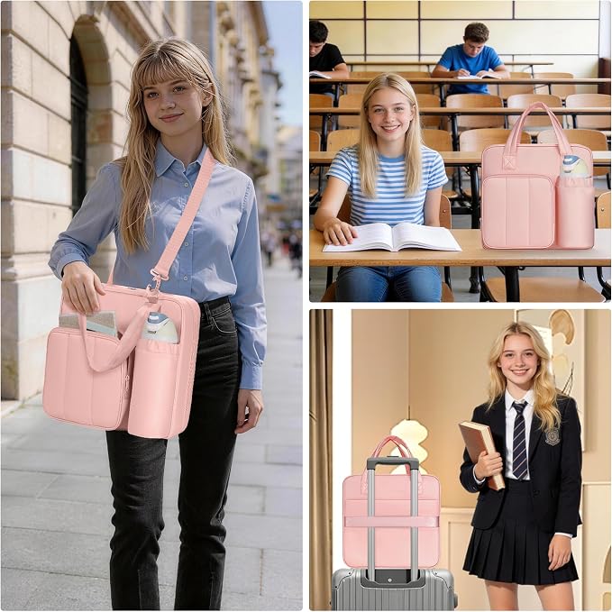 Upgraded Zipper Binder | 3-Inch & 2-Inch O-Rings, 600 Sheet Capacity Trapper Keeper with 13 Inch Laptop Sleeve & Water Bottle Holder, Binder Bag with Multi-Pockets & Shoulder Strap (Pink)