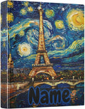 Custom 3 Ring Binder Paris Tower Skyline Night 1.5" Round Ring Binders Personalized Name View Binder with 200 Sheet for Kids School Supplies Women Men Office, 1 Pack
