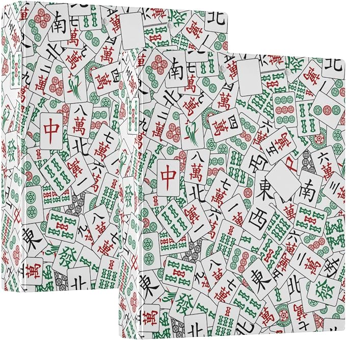 Mahjong Tiles Round Ring Binders 1.5 Inch 3 Ring Binder with Clipboard Holds 200 Sheets Office Home School