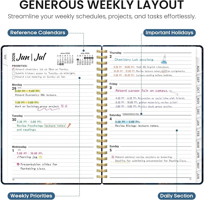 Taja Planner 2026-2027, Jul 2026-Jun 2027 Monthly & Weekly Calendar Planner | 6.3" x 8.5", Hardcover Academic Calendar, Teacher Student Agenda Book with Tabs, School Office Supplies, Golden Tide