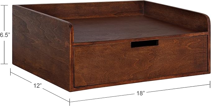 Kate and Laurel Kitt Modern Floating Wall Shelf Side Table with Drawer, 18" x 12" x 6.5", Walnut