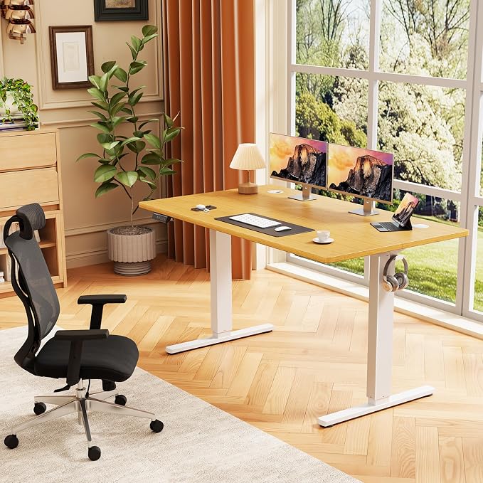 Sweetcrispy Electric Standing Desk, Computer Desk, 48x24 Inch | Adjustable Height, Splice Wood Board, 3 Memory Preset, Sit Stand Work Table for Home Office, Oak