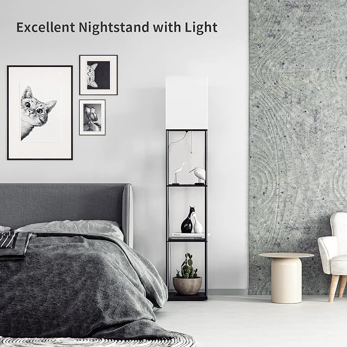 SUNMORY Floor Lamp with Shelves, Standing Lamps for Living Room, Black | 3 CCT LED Bulb Include, 4-Tier Display Bookshelf, 63" Tall Corner Shelf Lamp, Modern Style for Bedroom, Office, Home Decor