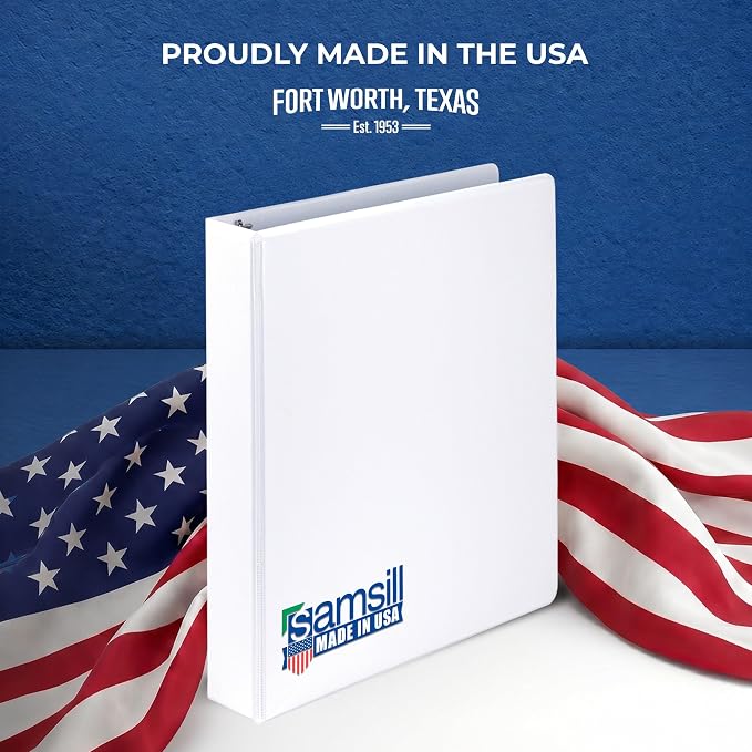 Samsill 1.5 Inch 3 Ring Binders, Economy Round Ring, Clear View Cover, 325 Sheet Capacity - for School, Home, Office - White, 4 Pack