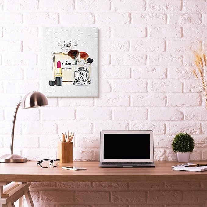 Fashion Makeup Perfume Lipstick Still Life, 24 x 30 Inch Canvas Wall Art | Stupell Industries · By Amanda Greenwood · Ready to hang · Fashion inspired decor · Made in USA