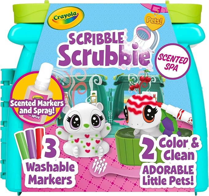Crayola Scribble Scrubbie Pets Scented Spa, Animal Toy Playset, Includes Washable & Scented Markers, Gifts for Girls & Boys, Ages 3+ | Includes Washable & Scented Markers, Gifts for Girls & Boys, Ages 3+