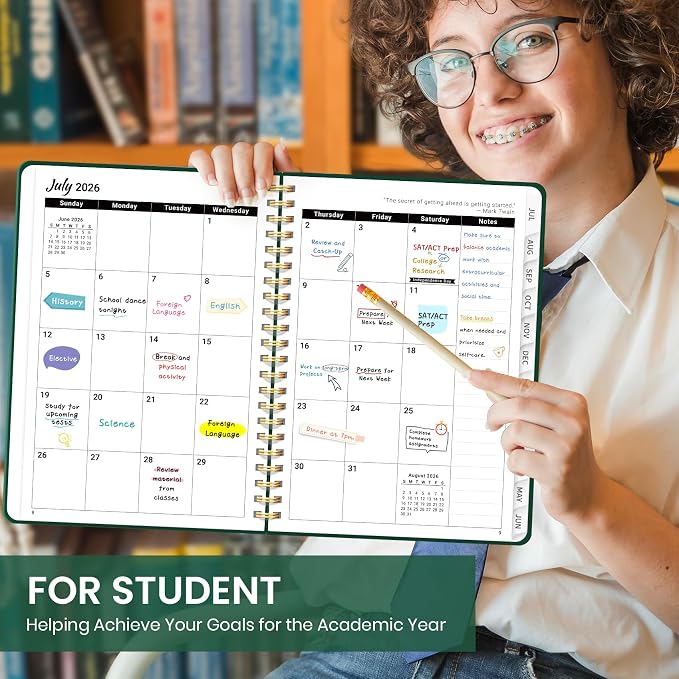 Taja Planner 2026-2027, Jul 2026-Jun 2027 Monthly & Weekly Calendar Book | 8.5" x 11", Hardcover Academic Calendar with Tabs, Teacher Student Agenda Book for School Office Supplies - Dark Green