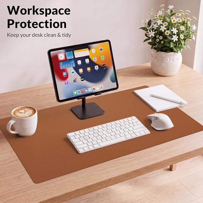 AFIING Leather Desk Mat, Brown, 23.6" x 13.8", Desk Pad Protector | Dual-Sided & PU Leather, Waterproof, Non-Slip for Mouse Pad, Writing, Home Office& Laptop