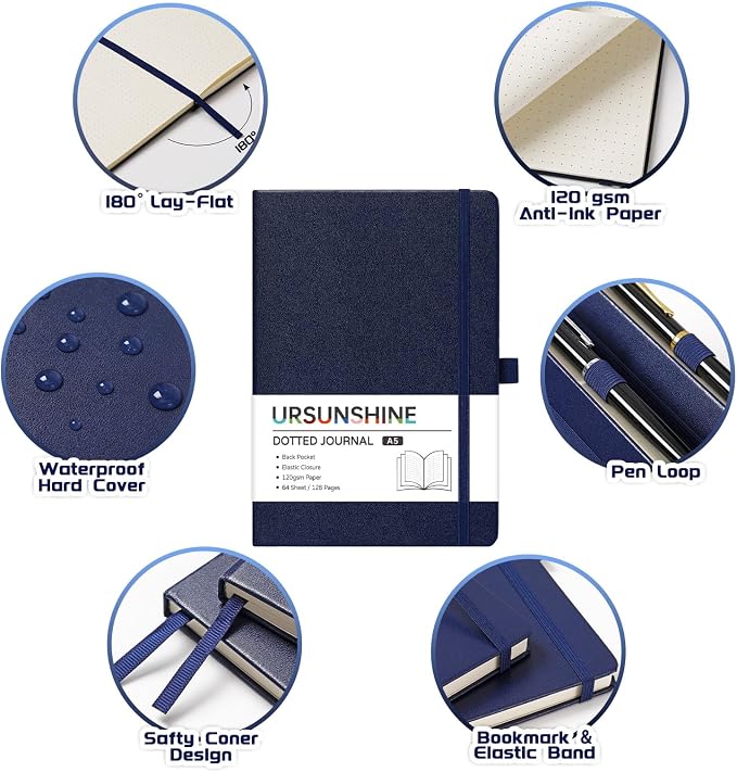 Dotted Journal/Notebook - Dot Grid Hard Cover Notebook, 5.3'' x 8.26''