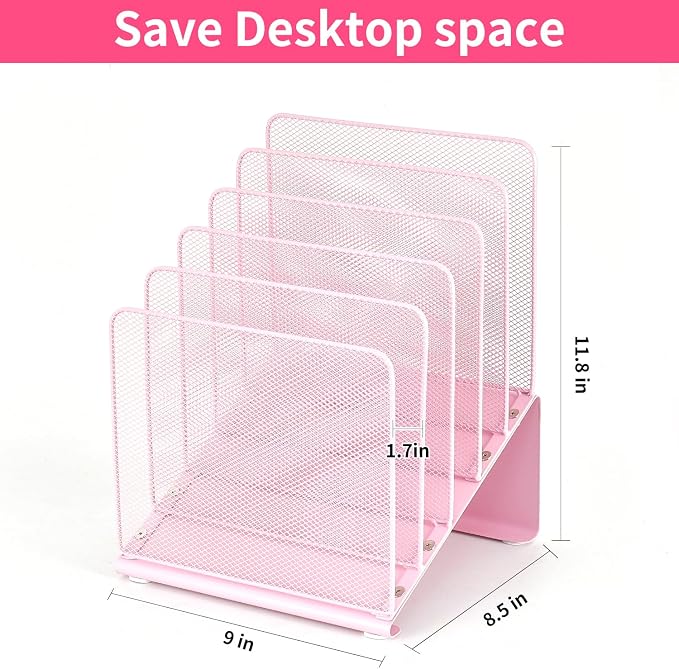 LEKETREE File Organizer for Desk, Desk Organizer with 5-Section Vertical File Rack, Folder Organizer,Workspace Organizers (Pink)