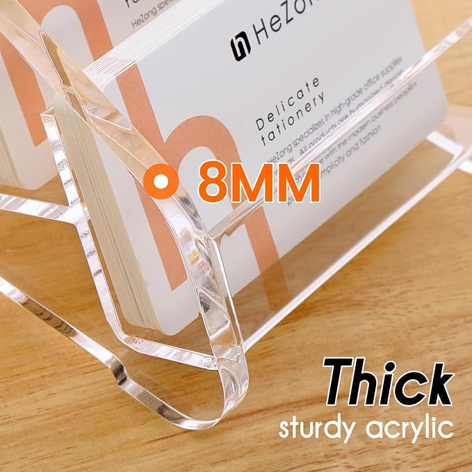 HeZone Business Card Holder for Desk Clear Acrylic Cards Stand Rack Multiple 8 slots 4 Tier, Business Card HolderDisplay for Women and Men Organize 400 Cards (8 Slots)