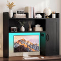 Desktop Storage Shelf, 37.4" Computer Desk Organizer 3-Tier Wood | Desktop Storage Shelf Desk Hutch Dorm with RGB LED Light & Power Outlets for PC Gamers, Office, College Dorm Must Haves-Black