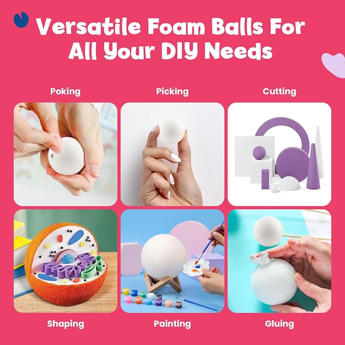 Hygloss Round Foam Balls for Crafts - 5.6-Inch White Craft Foam (XPS) for Arts Small Foam Balls for School Projects and DIY Crafts - Round Balls - 6 Pack of Foam Craft Spheres
