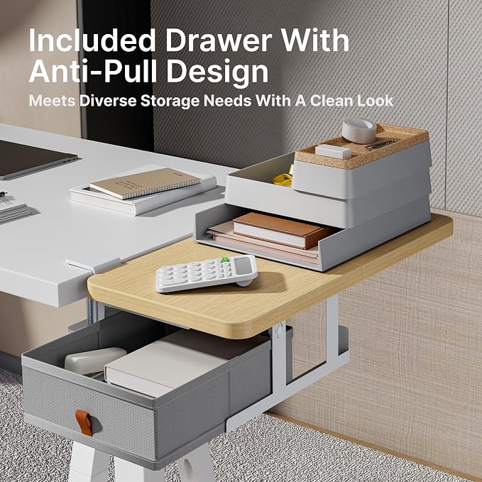 Desk Extender Tray, 24" x 12", with Storage Drawer, Medium, Wood | Desk Extension, Clamp on Desk Shelf, Clamp On Keyboard Tray for Office and Home, Workstation Organizer