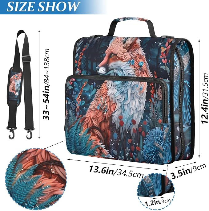 MNSRUU 3 Ring Binder Bag, 2 Inch D-Rings Easily Organizes 1 Inch Fits Letter Sized Paper, Beautiful Fox Large 3 Hole Zipper Binder Organizer for School Office Supplies