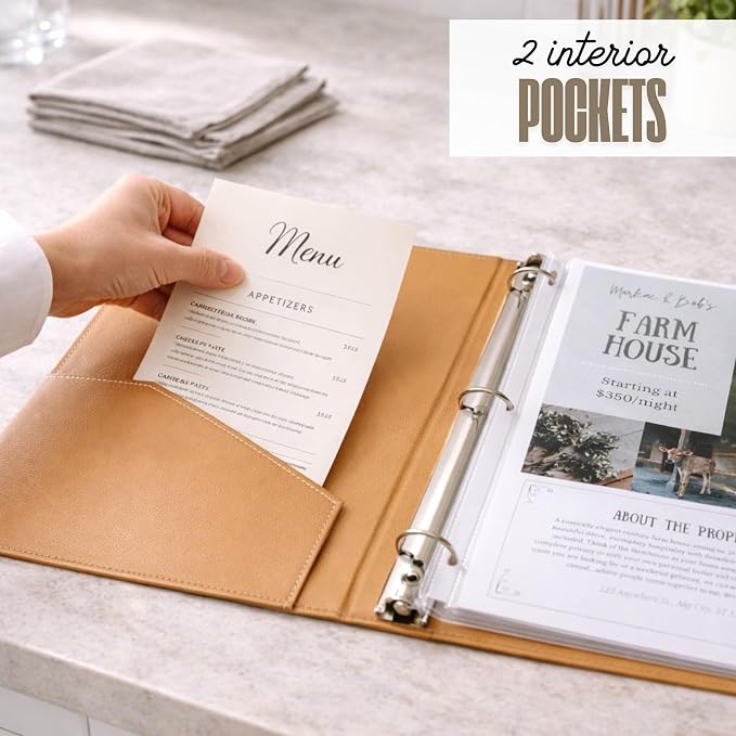 Paper 'n Such Welcome Binder for Short Term Rentals – Grey Faux Leather 3 Ring Folder for Airbnb, Vacation Home, House Manual & Guest Information - Letter Size