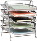 Mind Reader 5-Tier Paper Tray Organizer, Vertical Desktop File Storage Rack, Office, Metal Mesh, Silver