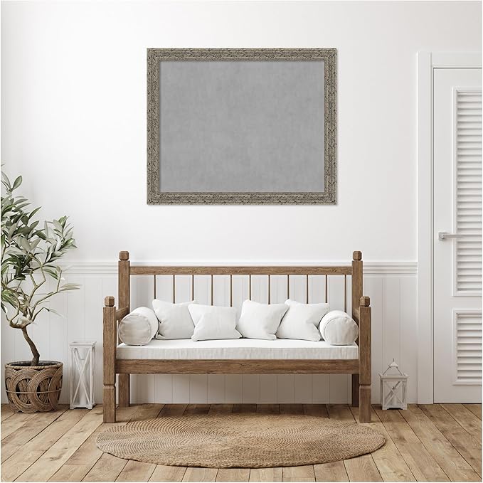 Amanti Art Silver Framed Magnetic Board 37x45 X-Large Vision Board for use with Magnets, 100% Metal Sheet to Display Items as Office Decor or for Home Organization in mudroom, Kitchen or Kids Room