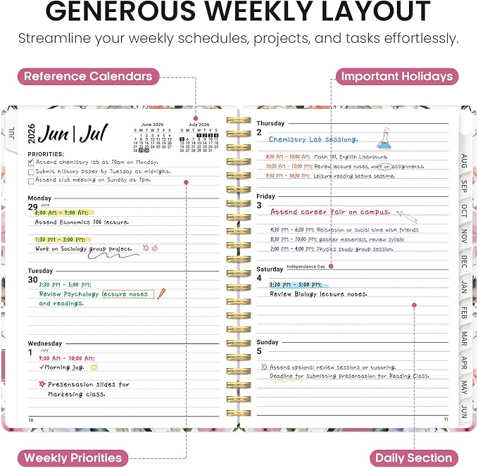 Taja Planner 2026-2027, Jul 2026-Jun 2027 Monthly & Weekly Calendar Planner | 8.5" x 11", Hardcover Academic Calendar, Teacher Student Agenda Book with Tabs, School Office Supplies, Songbird Bloom