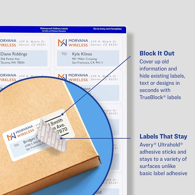 Avery Printable TrueBlock Shipping Labels, 3.5" x 5", Sure Feed, White, 2 Pack, 200 Labels Total (5640)