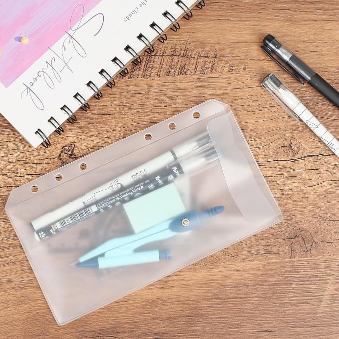 60pcs A6 Binder Pocket no Zipper Clear Budget Planner Inserts Bulk Budget Binder Organizer Cash Envelopes for Budgeting Waterproof PVC Loose Leaf Bags Card Sleeves for 6 Ring Notebook