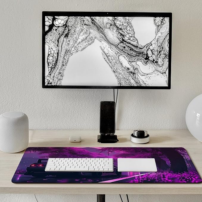 Large Mouse Pad Anime JDM Car S13 Purple Flowers Static Desk Mat Computer Accessories Gaming Office Organizers Supplies Decor Essentials Keyboard Pads for Desk Rubber 40x90cm