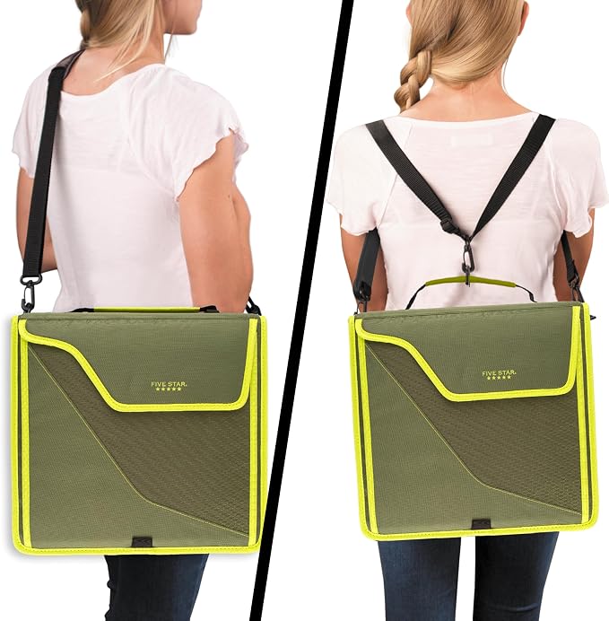 Five Star Zipper Binder, 3 Inch 3-Ring Binder with D Rings, Removable Padded Case, 5-Tab Expanding File and Multi-Use Strap, 850 Sheet Capacity, Olive/Citrus (292960C)