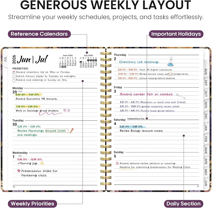 Taja Planner 2026-2027, Jul 2026-Jun 2027 Monthly & Weekly Calendar Planner | 8.5" x 11", Hardcover Academic Calendar, Teacher Student Agenda Book with Tabs, School Office Supplies, Midnight Bloom
