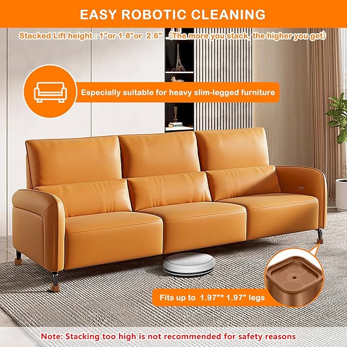 shouwuhho 24 Pack Furniture Risers Adjustable Bed Risers Heavy Duty Lifts Height 1", Square Stackable Bed Risers 1, 2 or 3 Inch for Desk Leg Table Couch Sofa Chair Bed Frame Legs Dorm, Brown