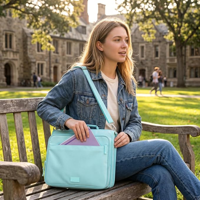 SUNEE Zipper Binder 3 Ring 2-Inch in Sky Blue Features a Shoulder Strap, 13 Inch Laptop Pocket, with Multiple Storage Pockets. Ideal Organizer for Middle School Students