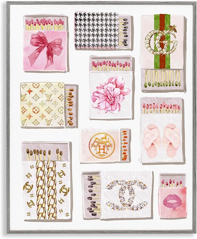 'Glam Girl Matchboxes'| Framed Giclee Art | Stupell Industries | Gray, 16 x 20 Inches, Easy to Hang and Sturdy, Made in USA, by Ziwei Li