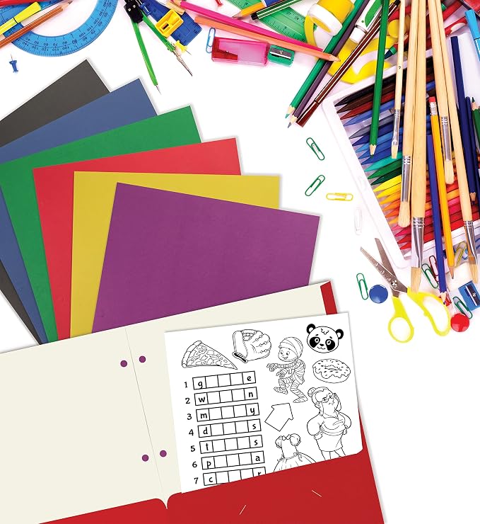Better Office Products 2 Pocket Paper Folders, Letter Size Paper Portfolios Case of 50, Assorted Primary Colors