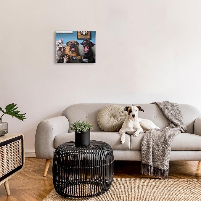 Stupell Industries Funny Dogs Playing Video Games Livingroom Pet Portrait, Designed by Lucia Heffernan Canvas Wall Art, Blue, 16x20 | Stupell Industries · By Lucia Heffernan · Ready to hang · Playful gift for gamers and pet lovers · Made in USA